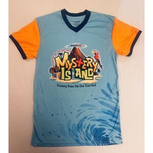 Mystery Island Answer VBS Tracking Down Athletic V-Neck T-Shirt Unisex Size SM